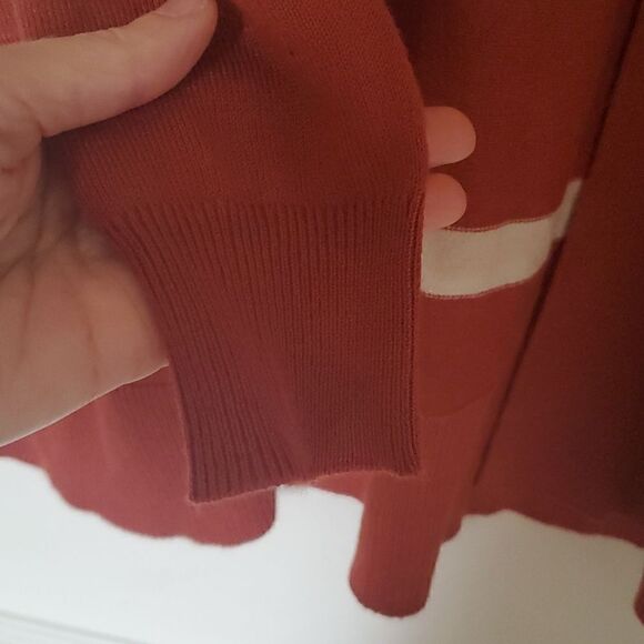 Love Ellie by Stitch Fix Neely Two Pocket Open Front Striped Cardigan Cognac XS - Picture 6 of 9